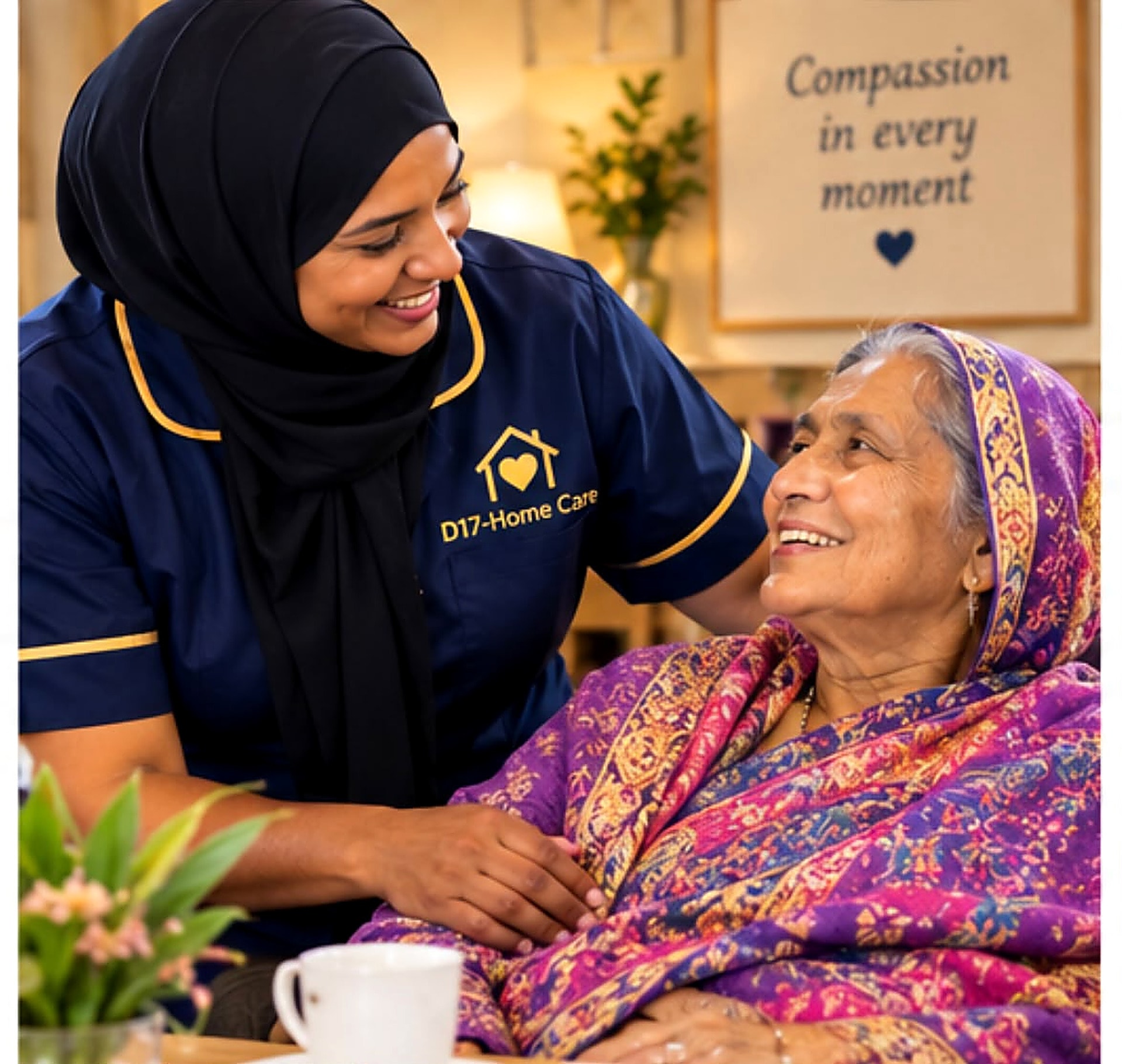 D17-Home Care specialist caring for elderly lady in domestic setting