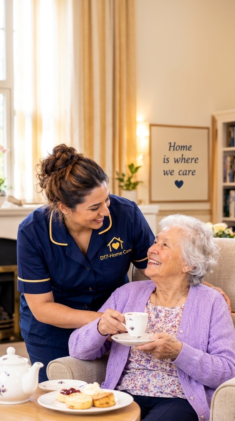D17-Home Care companion sharing afternoon tea with senior resident