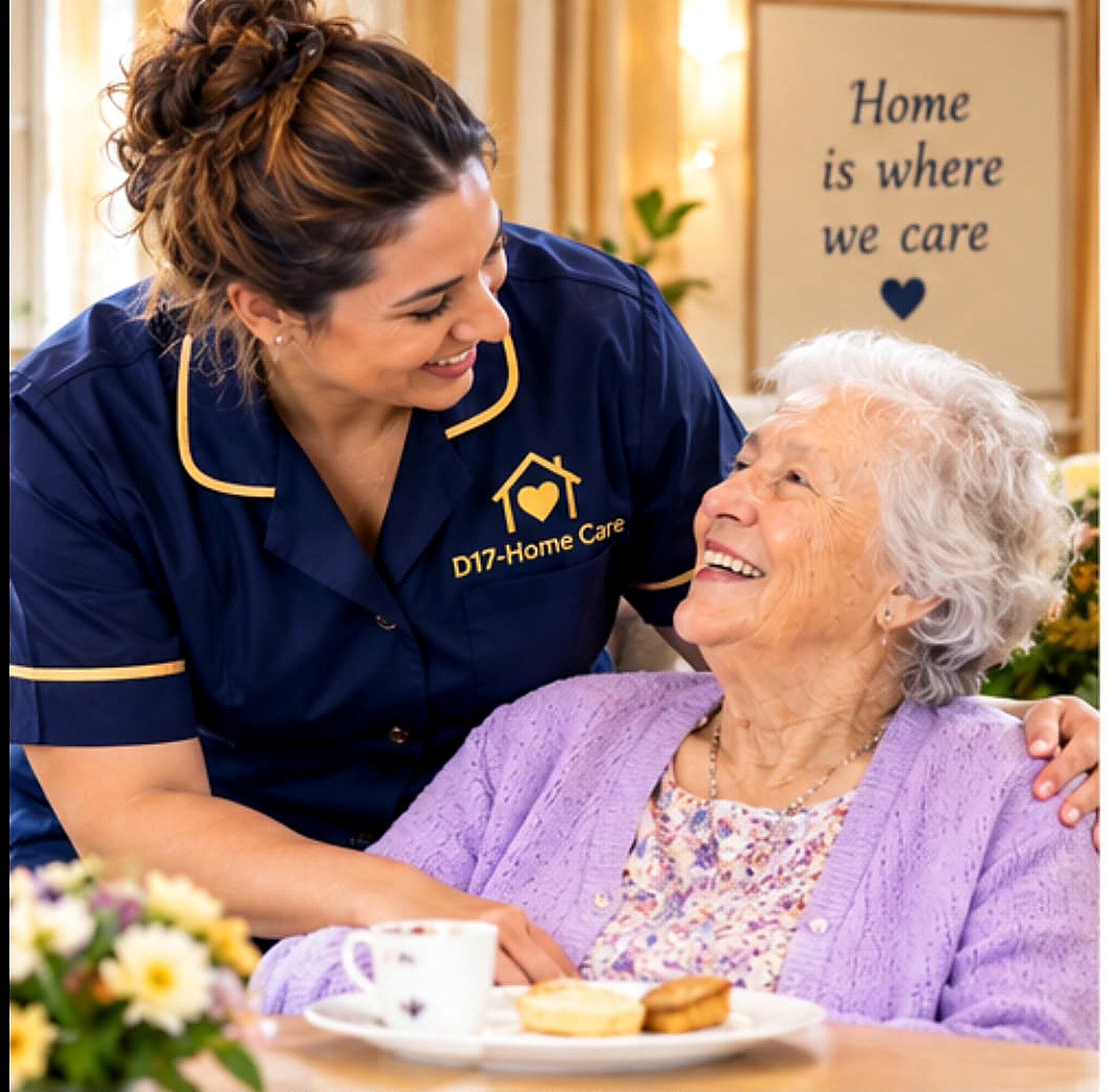 D17-Home Care companion sharing afternoon tea with senior resident